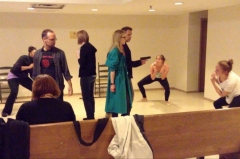 The Dredge invade rehearsal while digital media coordinator stands in for Bob Shirley.